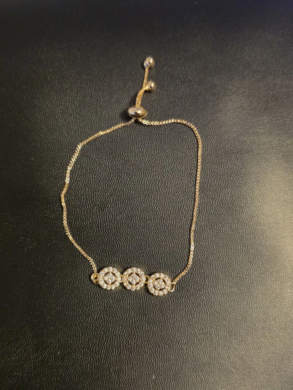 Gold-Tone Cubic Zirconia Triple Circle Adjustable Bracelet